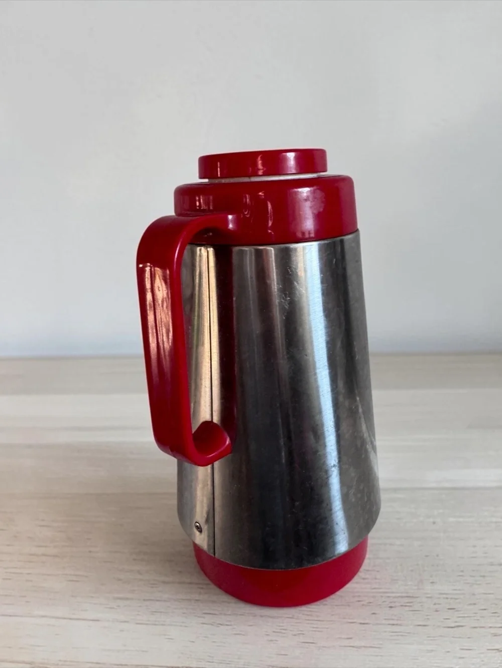 Vintage Corning Thermatique Stainless Steel and Red Plastic Coffee Carafe